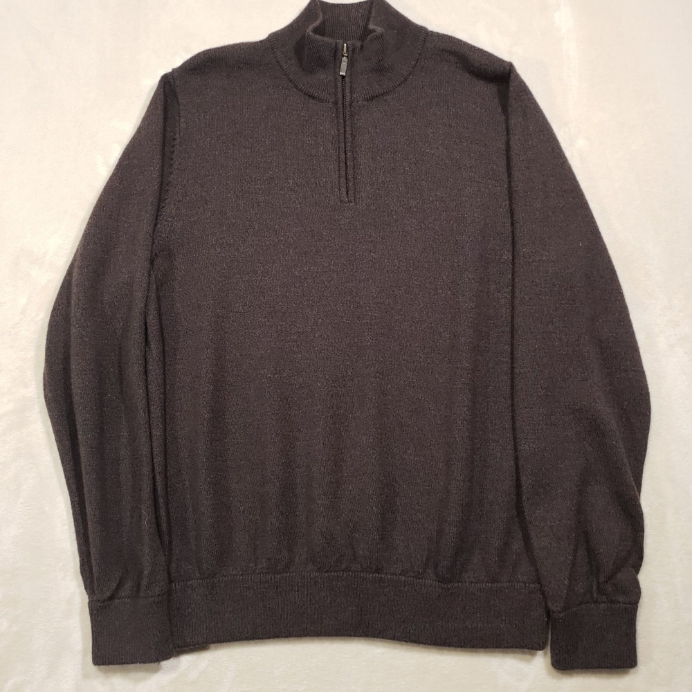 LL Bean Sweater Men Large Brown Merino Wool Quarter Zip Pullover Mock Neck OGHV4